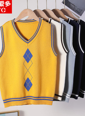 2025新款儿童针织马甲加厚中大童纯棉背心男童女童V领打底衫坎肩
