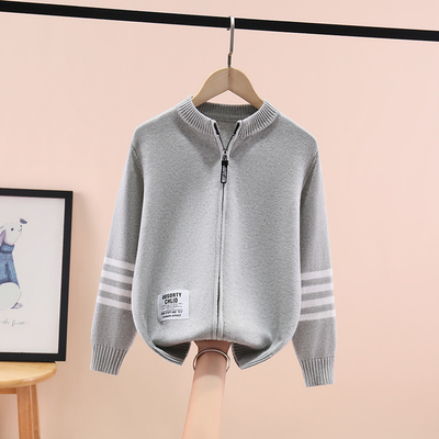 2025秋冬新款男童纯棉毛衣拉链外套中大童加绒加厚毛衣男女学生