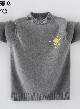 2025新款男童中大童毛衣加绒加厚圆领套头洋气针织衫纯棉毛线衫潮