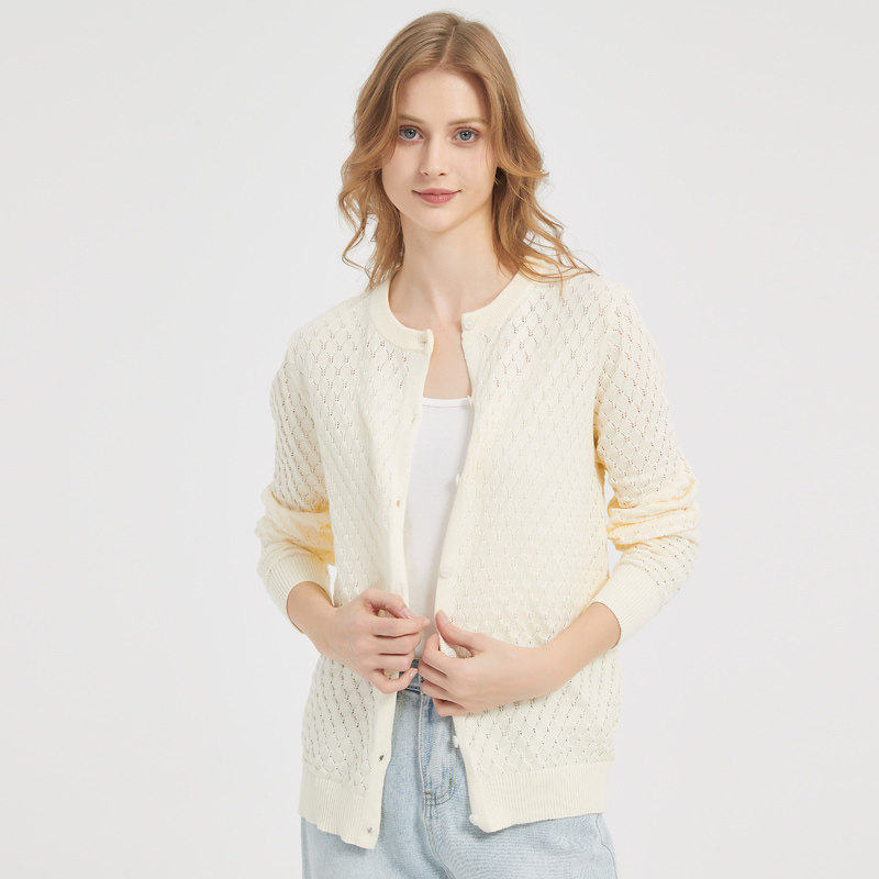 春秋新款女装开衫纯棉圆领针织衫春季薄款外套女款上衣针织毛衣