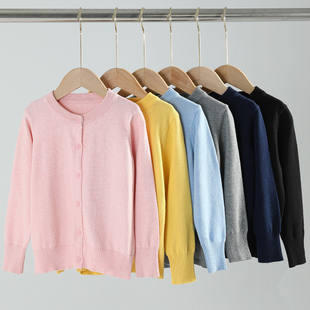 2026春秋薄款外套男童针织开衫纯棉女童针织衫圆领儿童毛衣亲子装
