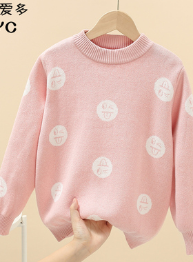 新款儿童中大童毛衣加绒加厚女童纯棉套头针织衫洋气可爱毛线衣