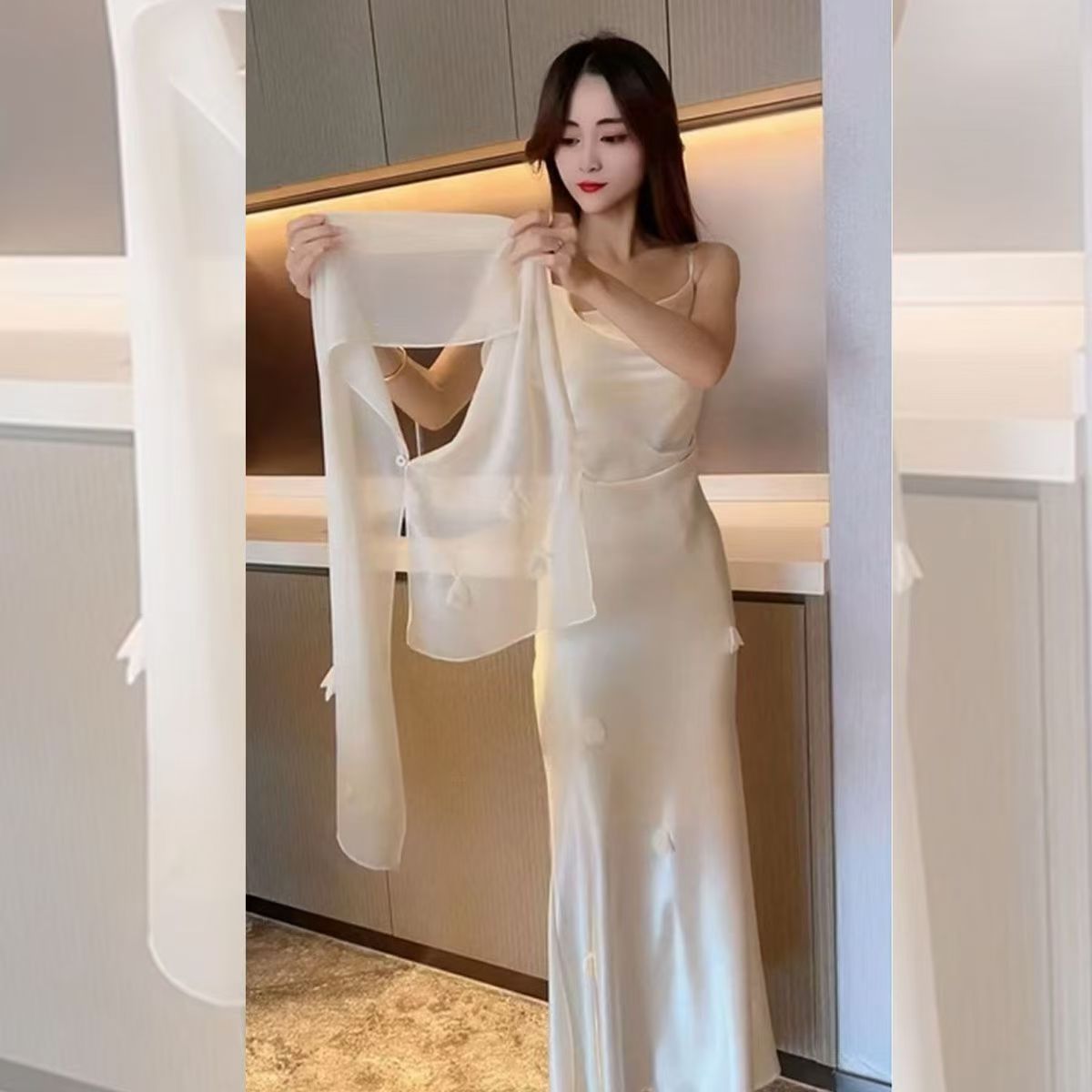 冰丝雪纺防晒开衫女夏裙子新款披时尚套装