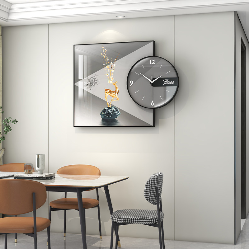 轻奢餐厅装饰画钟表挂画组合饭厅墙画壁画现代简约客厅沙发背景墙