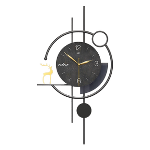 钟表挂钟客厅格栅创意时钟胡桃木纹理现代简约艺术时尚大气家用