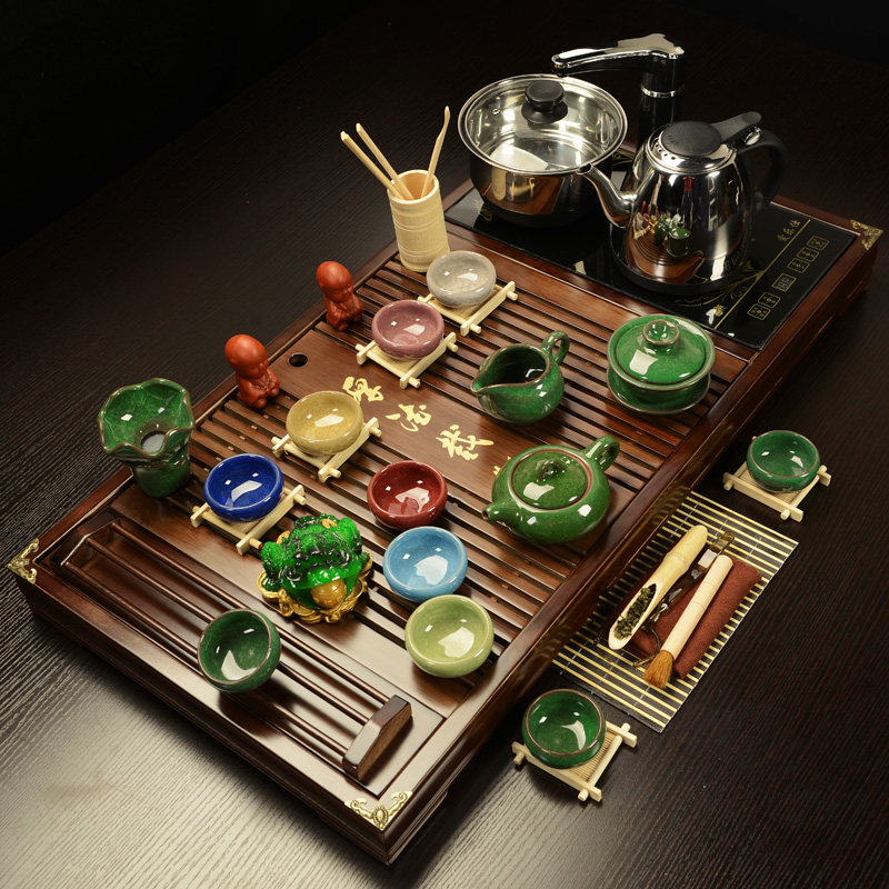 宗棠紫砂茶具套组整套茶具电磁炉四合一实木茶盘家用功夫茶具茶台