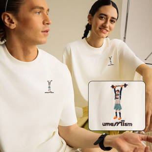 UMAMIISM 有茂密声 2025新款刺绣圆领运动休闲短袖白色T恤夏季