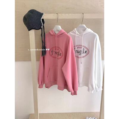 字母图案套头连帽卫衣学院宽松