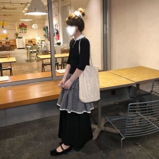 英oni复古格纹屁帘女显瘦百搭黑色高腰阔腿裤 元 memorial.真酱