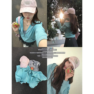 memorial.真酱 肥皂蓝卫衣休闲连帽拉链女宽松薄荷绿开衫外套韩版