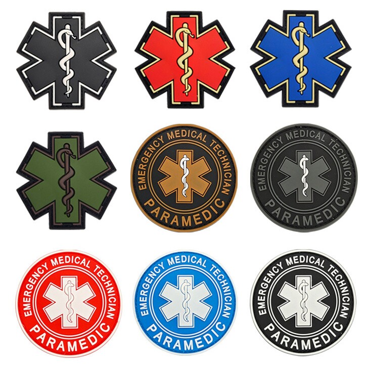 paramedic生命之星胸章 橡胶士气章 国际救援医疗徽章pvc蛇杖臂章
