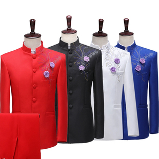 中山装男中式主持司仪服装西装礼服中国风舞台男士合唱演出服男装