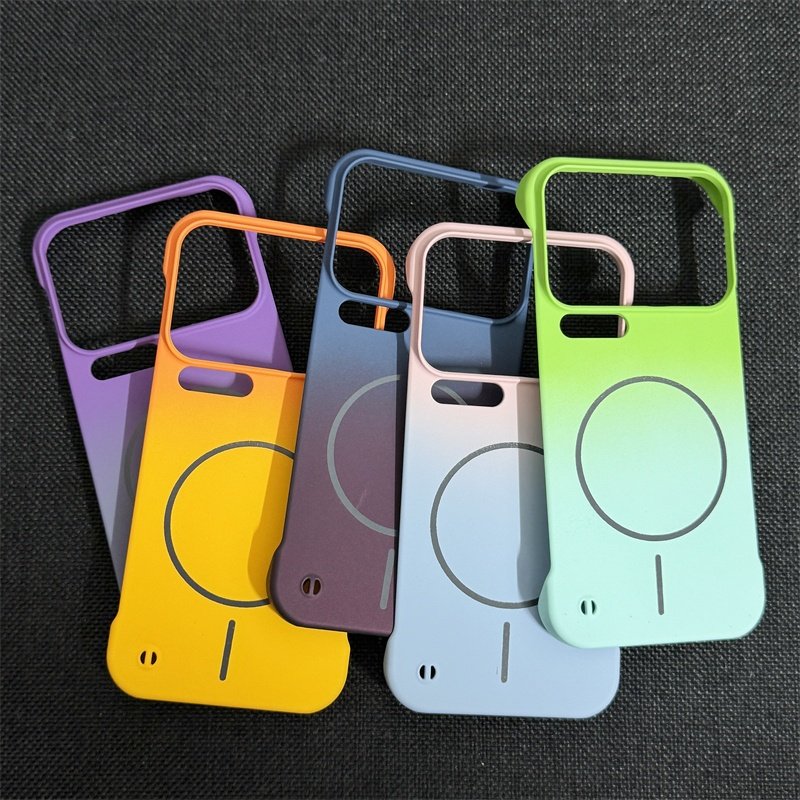 渐变无边框适用苹果17promax手机壳磨砂肤感xiaomi15pro细圈磁吸小米14高级感13pro轻薄PC半包硬壳保护套男女