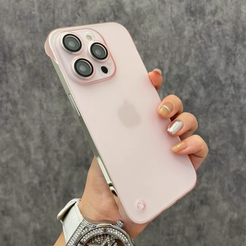 透粉色自带镜头膜适用iPhone16pro手机壳高级15磨砂苹果14PRO简约风13promax网红ins风12无边框半包11PM硬壳