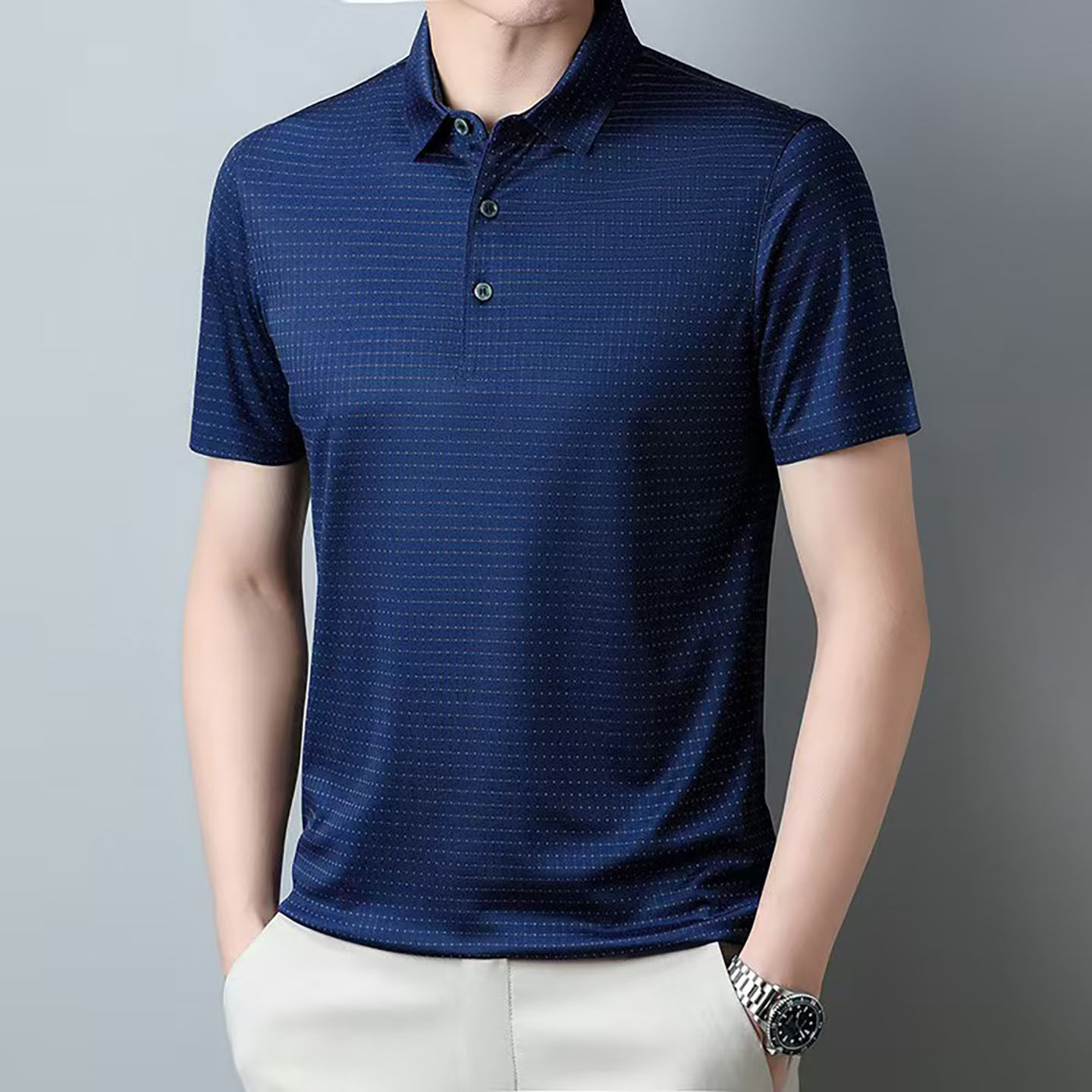 夏季凉感桑蚕丝男士短袖Polo衫图片