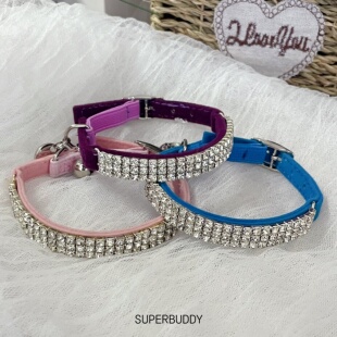 Superbuddy新品 灿若繁星系列排钻小猫小狗项圈彩色绒布松紧带