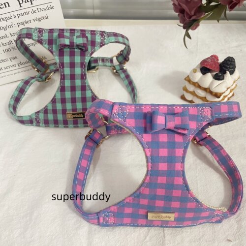 Superbuddy英伦格子胸背绅士狗狗胸背牵引绳小型犬宠物背心式胸背