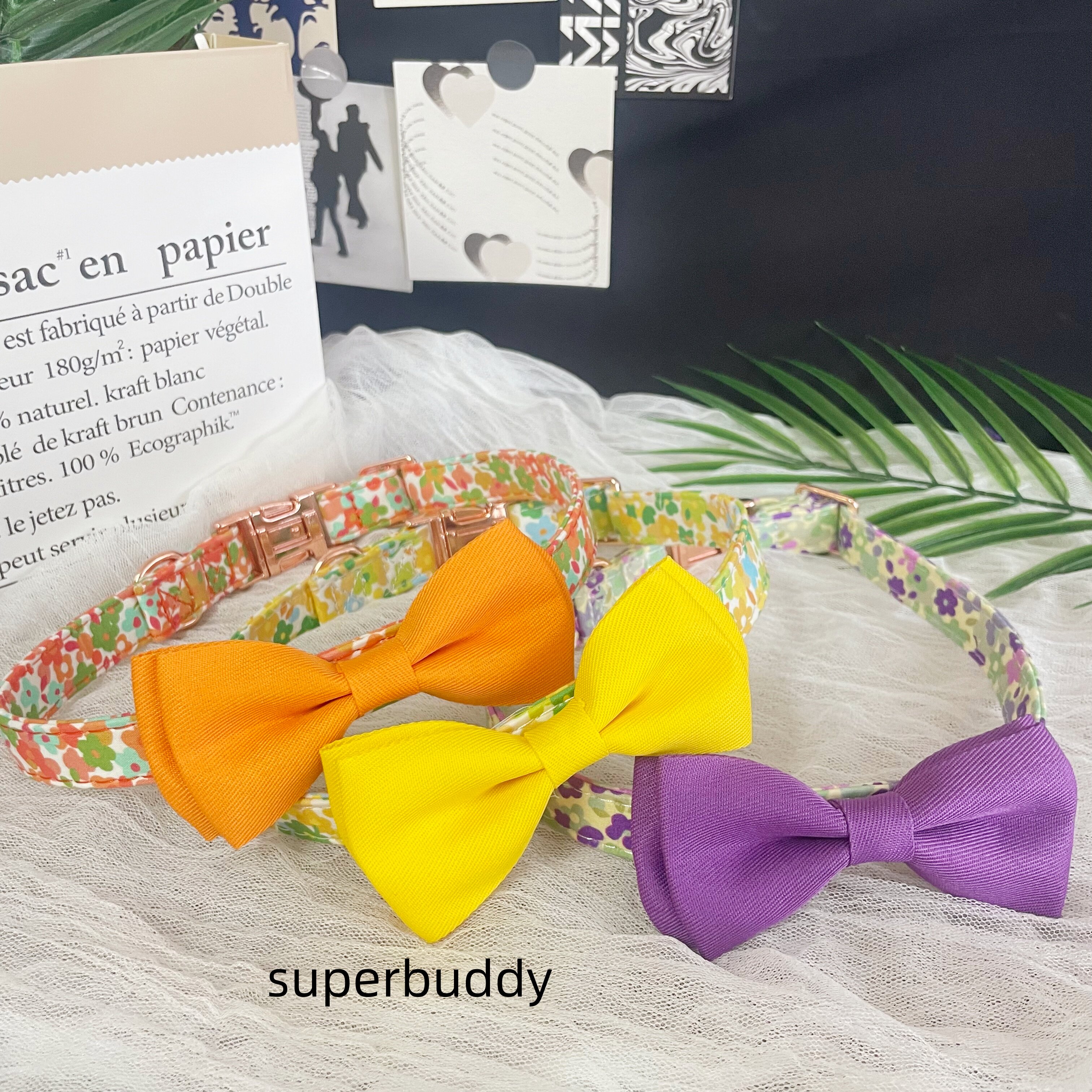 Superbuddy新品清风花韵系列狗狗项圈带蝴蝶结可调节西高地比熊