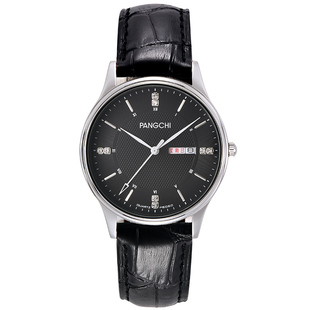 鹏志皮带表 进口2035机芯手表 双日历商务休闲男表 小牛皮带女表