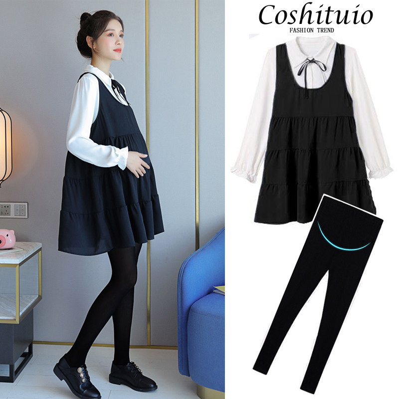 孕妇装秋装连衣裙2021新款潮秋款孕妈妈裙子时尚款上衣套装两件套