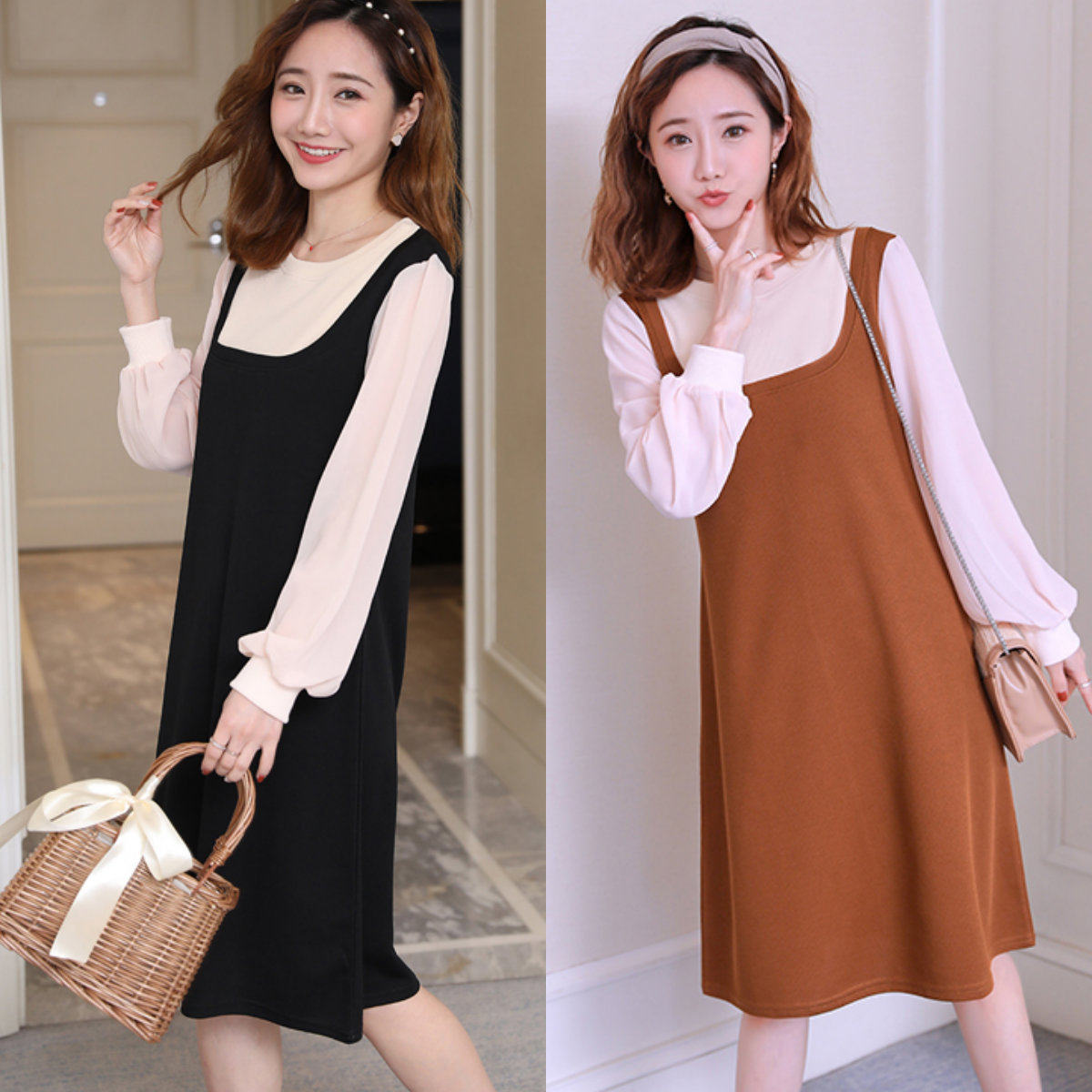 孕妇秋装套装时尚款2021秋冬韩版潮妈裙子休闲中长款外穿假两件套