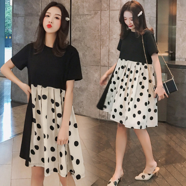 孕妇装夏装百褶连衣裙2021新款中长款宽松时尚孕妈妈拼接夏天裙子