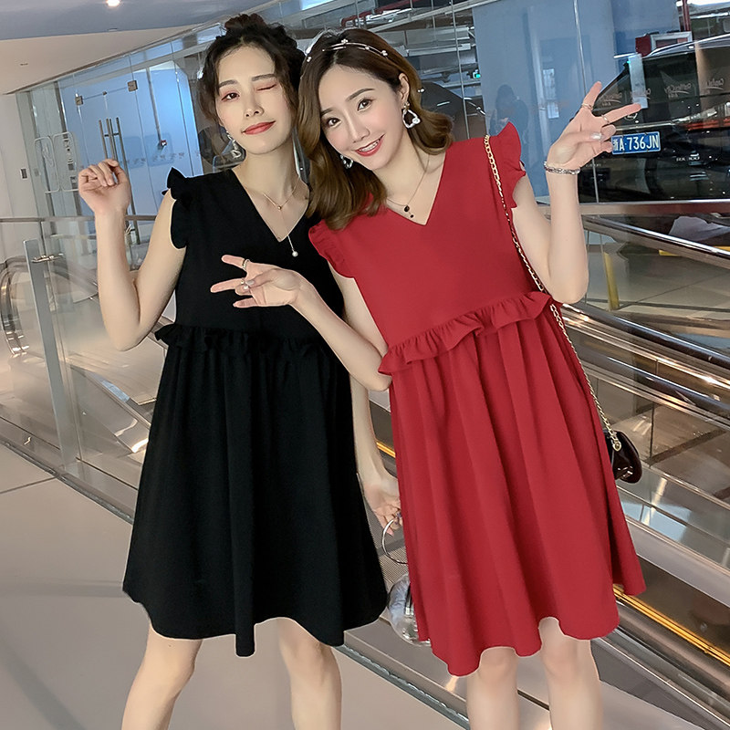 孕妇装夏天裙子2022新款韩版时尚无袖孕妈妈连衣裙宽松夏装娃娃裙