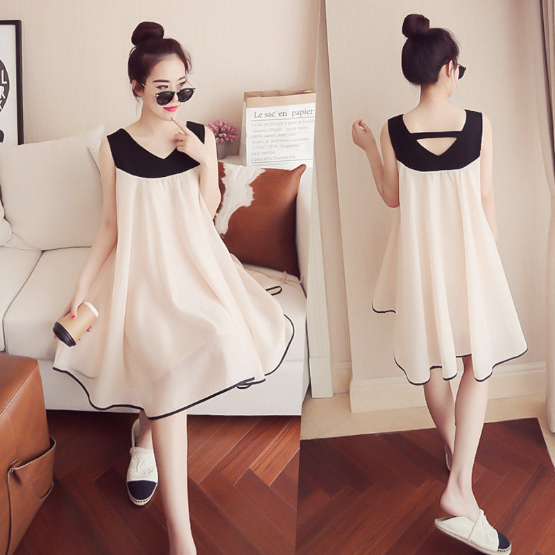 孕妇雪纺连衣裙仙女范超仙韩版时尚潮妈夏装无袖V领2020夏天裙子