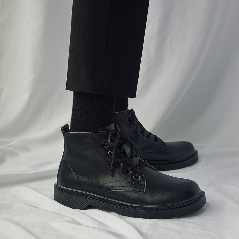 秋季马丁靴男英伦风高帮男靴夏季中帮皮鞋工装男士靴子黑色潮短靴