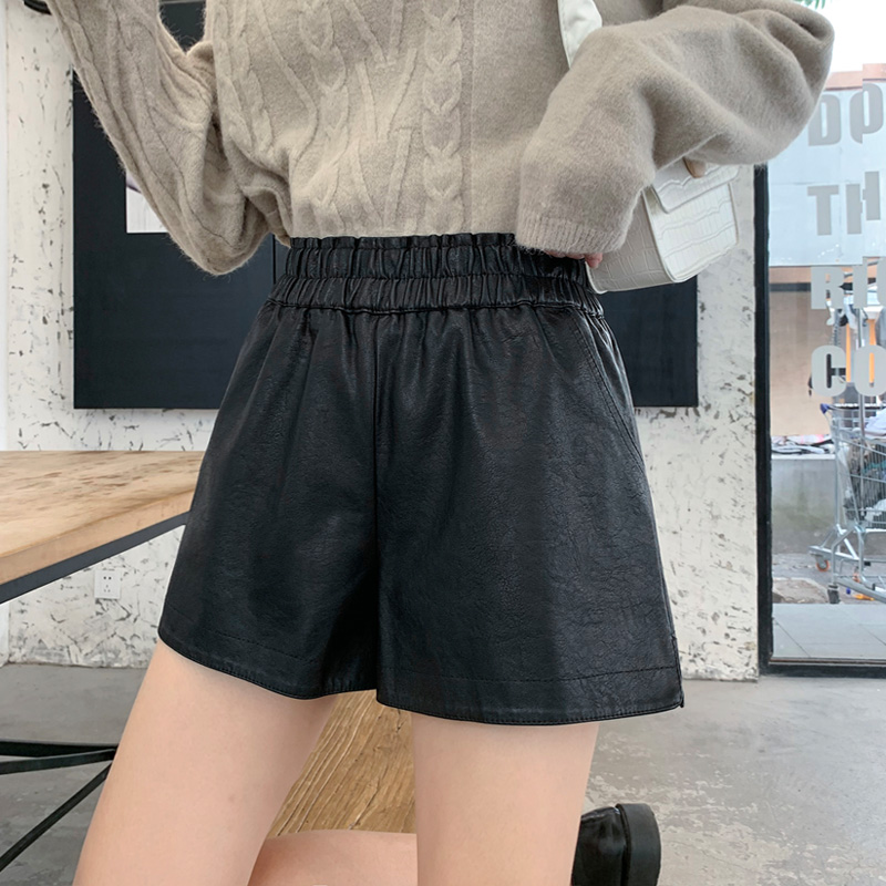 皮短裤女2020年秋季新品高腰显瘦秋款外穿秋冬新款pu宽松阔腿皮裤