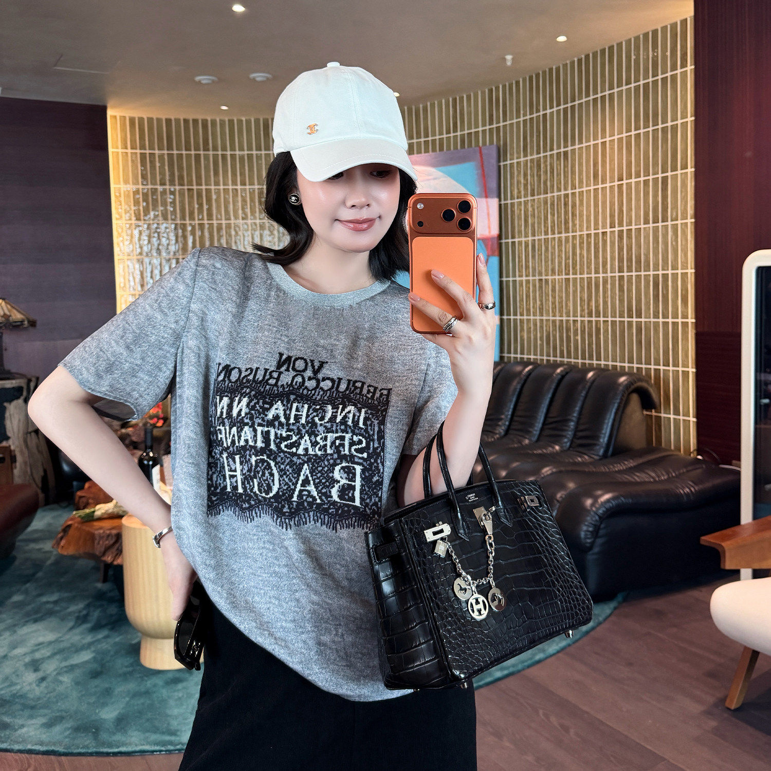 THE MENG“泫雅Tee”19姆米桑蚕丝蕾丝印花设计感上衣短袖T恤女夏