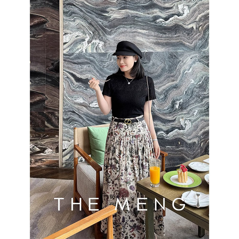THE MENG【抹夏】羊毛蕾丝感肌理微透高智风优雅精致短袖T恤女夏