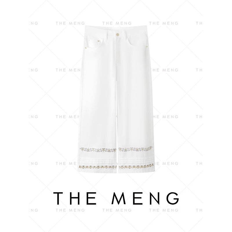 THE MENG【花絮】水洗棉时尚刺绣八分通勤百搭直筒阔腿牛仔裤女夏