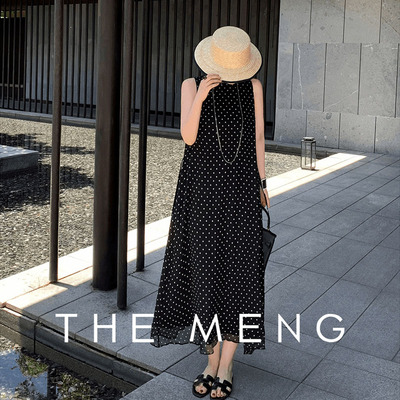 梦梦THE MENG【满天星】100桑蚕丝8姆米无袖长款波点简约连衣裙