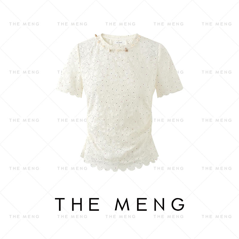 THE MENG【贝壳】弹力花瓣蕾丝百搭优雅通勤T恤