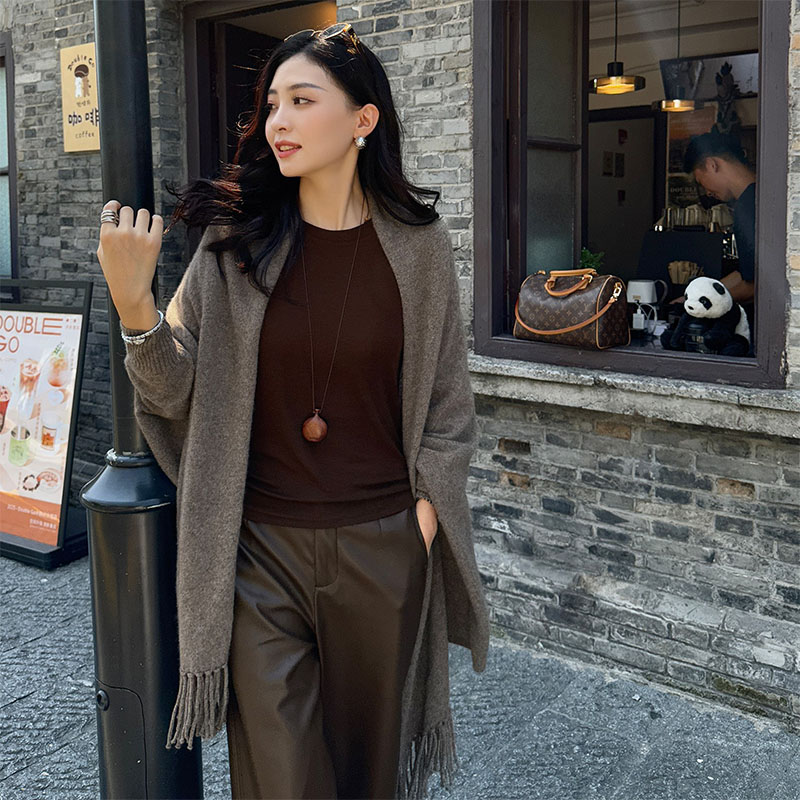 THE MENG【巧克力】牦牛绒绵羊毛百搭通勤围巾领设计披肩开衫女秋