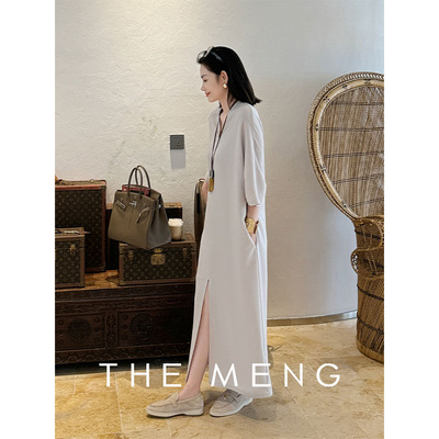 梦梦V领宽松醋酸短袖连衣裙