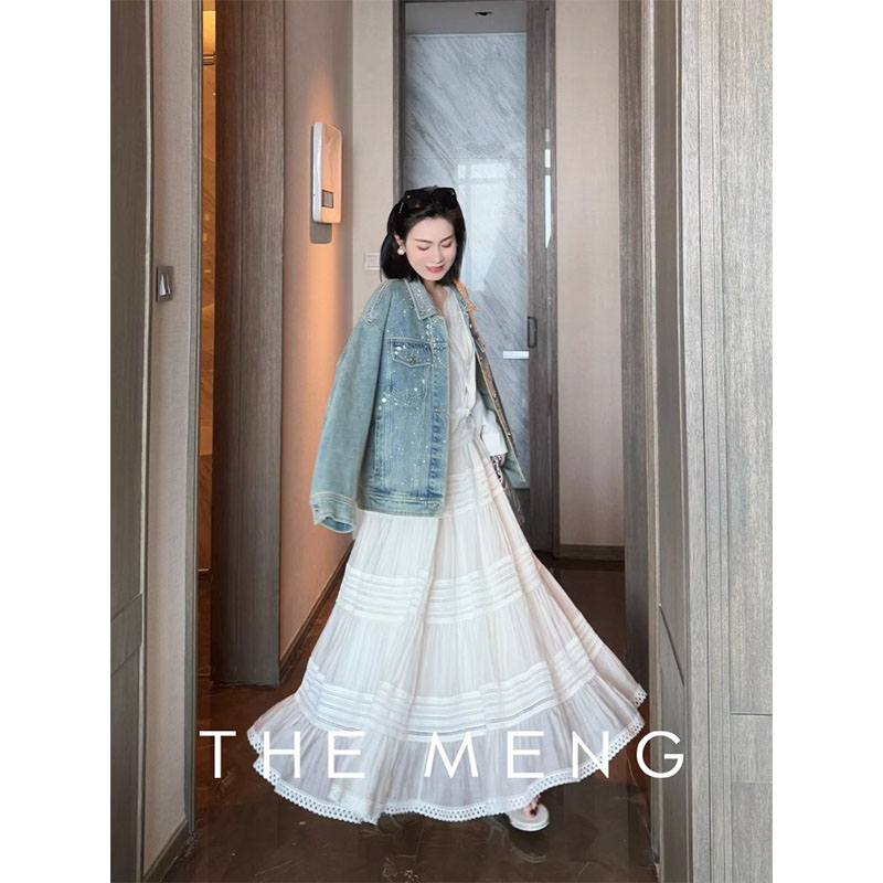 THE MENG【花影】兰精天丝超大摆垂感三段式拼花边优雅半身裙女夏