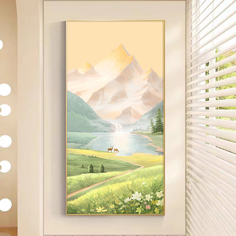 日照金山入户玄关装饰画风景山水画高级感大芬油画村走廊过道挂画