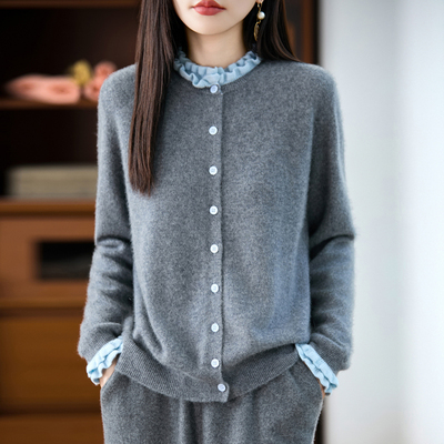 100%羊毛开衫女毛衣针织打底衫