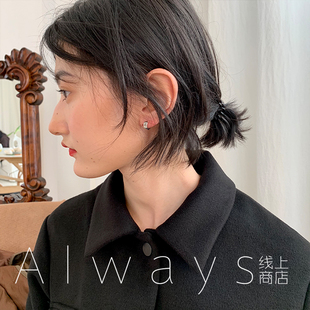 Always 925纯银光面圈圈耳环女小众设计感极简高级感银色耳圈耳饰