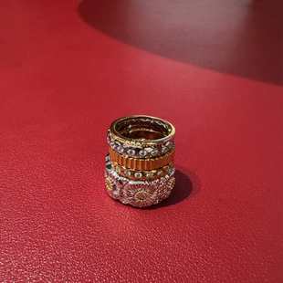 Always不易掉色欧美经典 食指指环女 菱格纹镶钻戒指小香风精致窄版