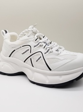 意尔康女鞋2025春季新款时尚学院风米红色厚底运动休闲轻便老爹鞋