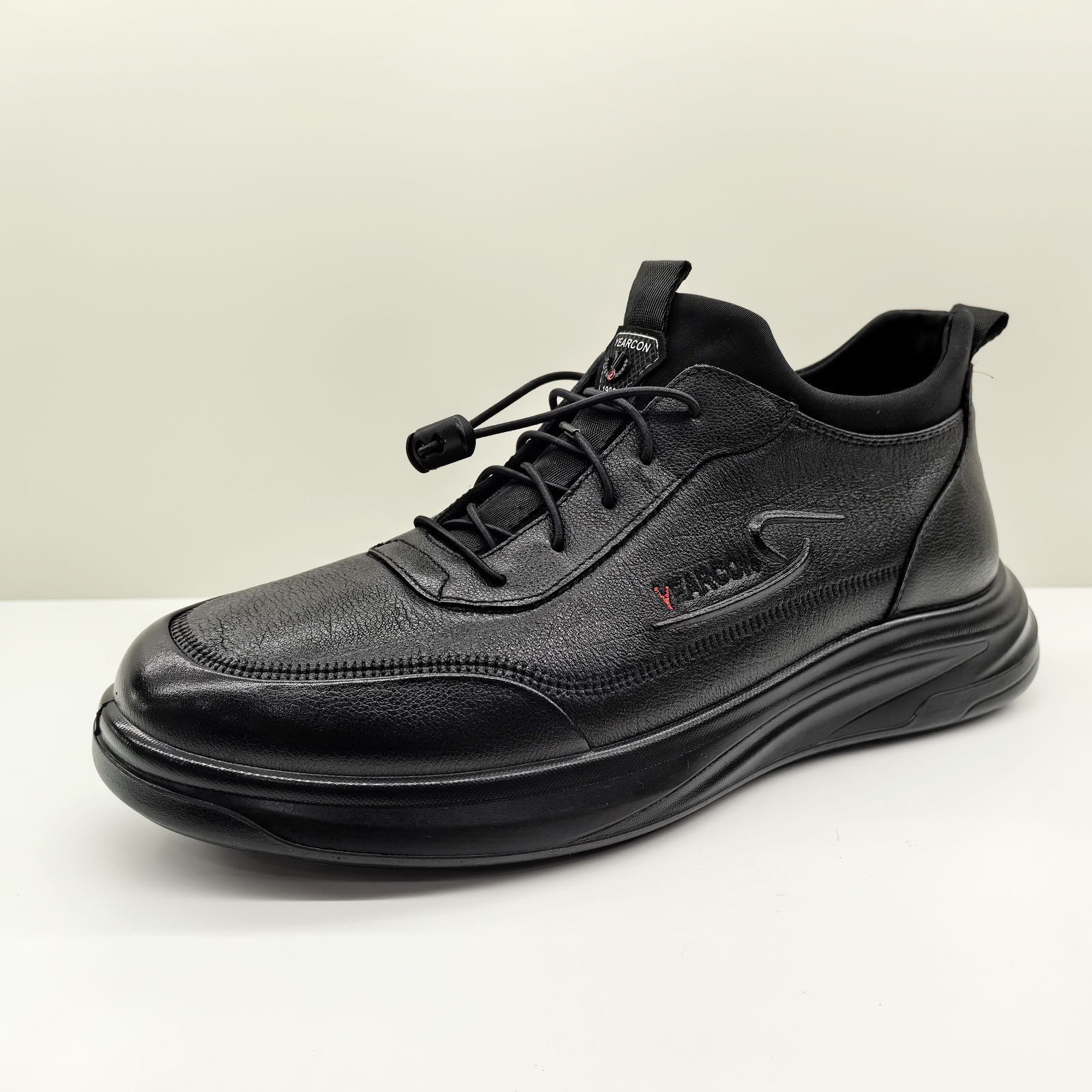 意尔康男鞋2025冬季新款运动休闲加绒厚底轻便松紧带真皮慢跑鞋棉