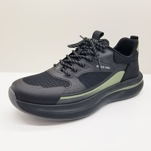 意尔康男鞋2025春夏新款运动休闲厚底黑绿色网面轻便薄款慢跑鞋潮