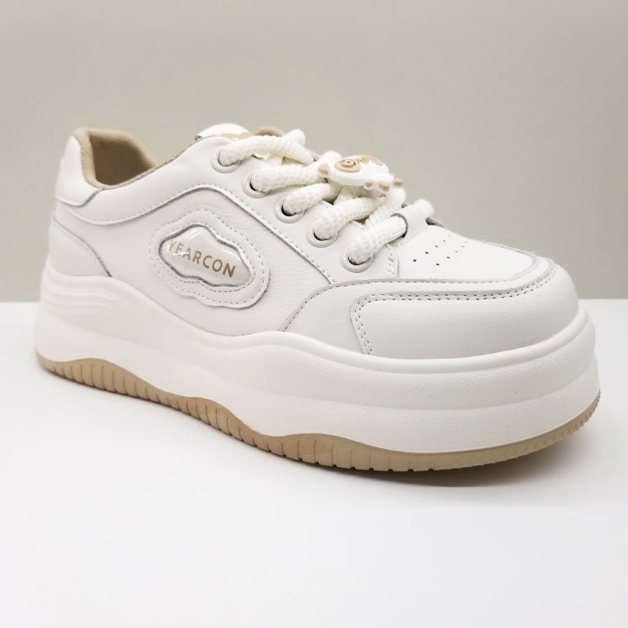 意尔康女鞋2024秋季新款学生粗鞋带厚底休闲板鞋女轻便财猫小白鞋