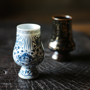 七月长 景德镇陶瓷凯恩杯 手绘青花闻香杯 威士忌酒杯 主人杯茶杯