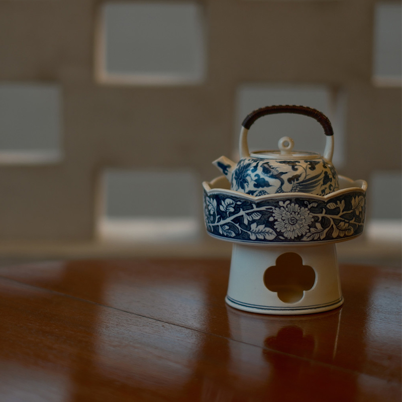 梵山堂手绘青花海棠陶瓷酒精炉