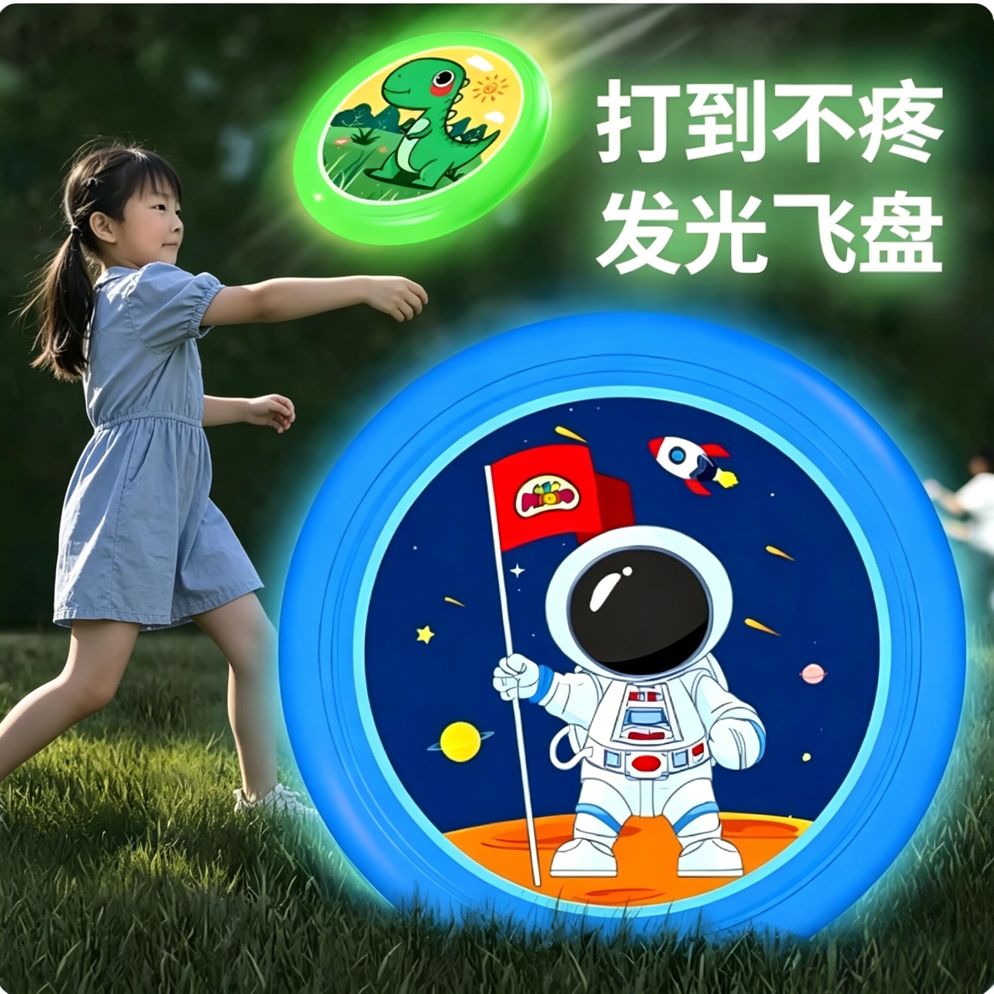 儿童夜光安全软飞盘手抛可回旋发光飞碟户外运动室外玩具男孩女孩