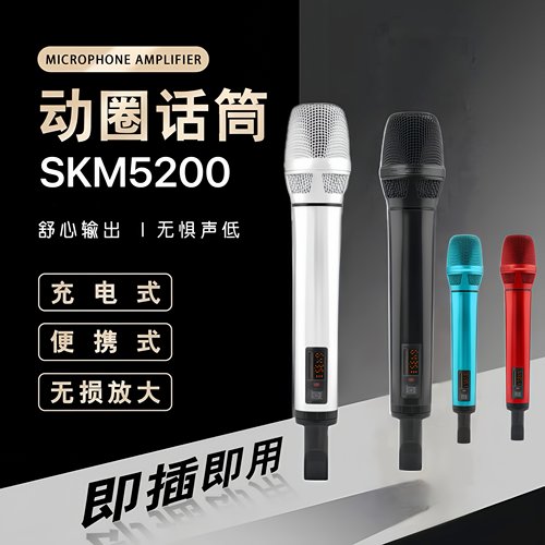 无线话筒skm5200充电款一拖二舞台演出ktv声卡直播户外拉杆箱通用
